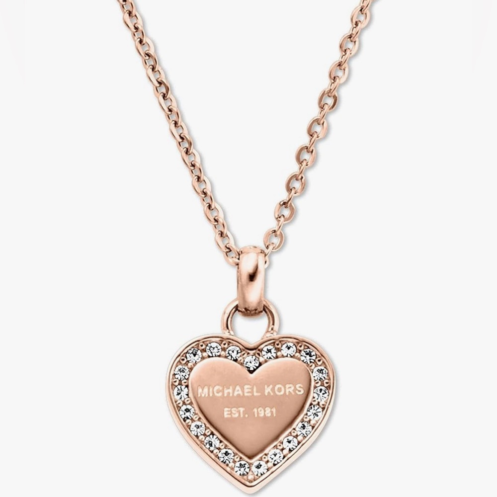 Michael Kors Rose Gold Heart Necklace with Crystals